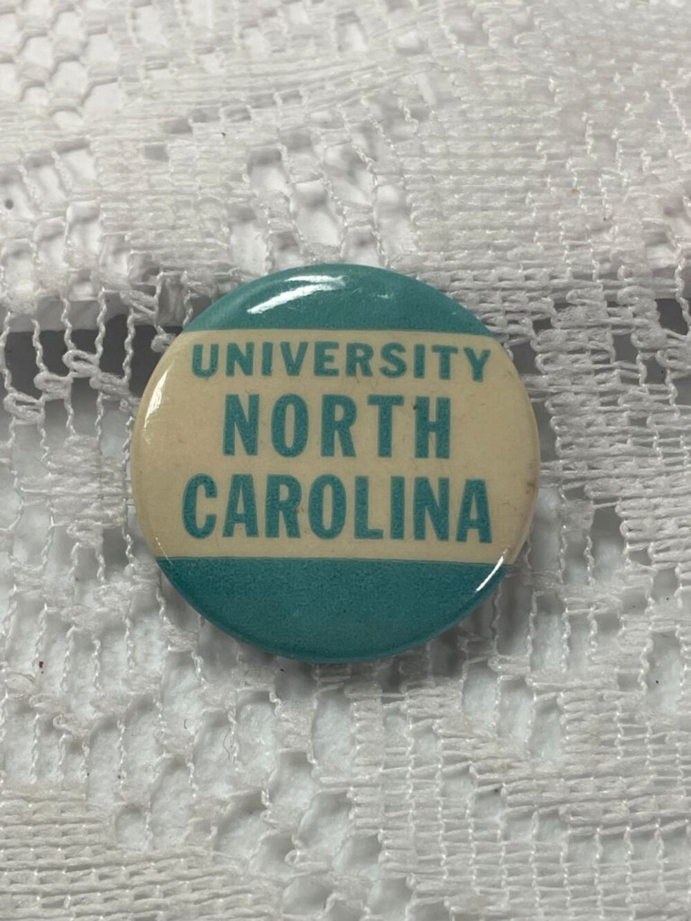 Vintage University Of North Carolina Pinback Button 1 Inch Teal & Cream